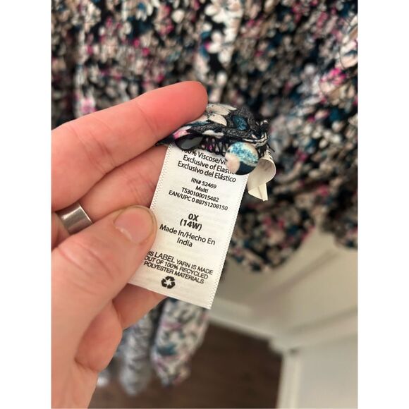 Terra & Sky Dress Multicolor Floral Smocked Midi Side Slits, Sz XL - Picture 7 of 10